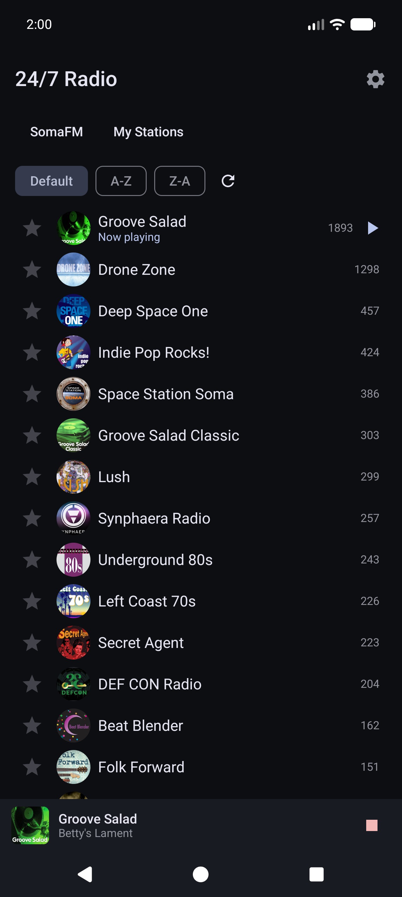 Station list with mini-player bar