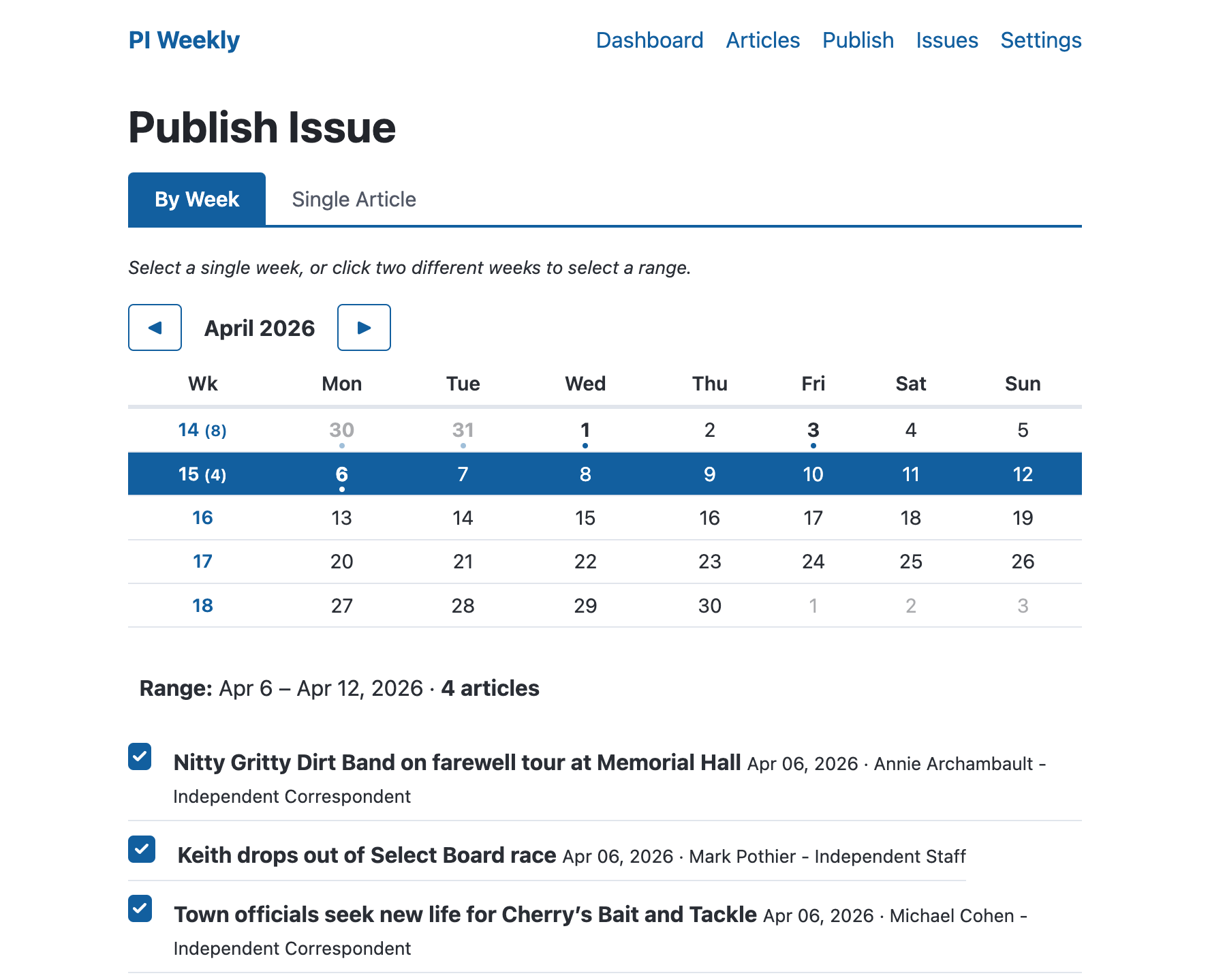Publish Multi-Week