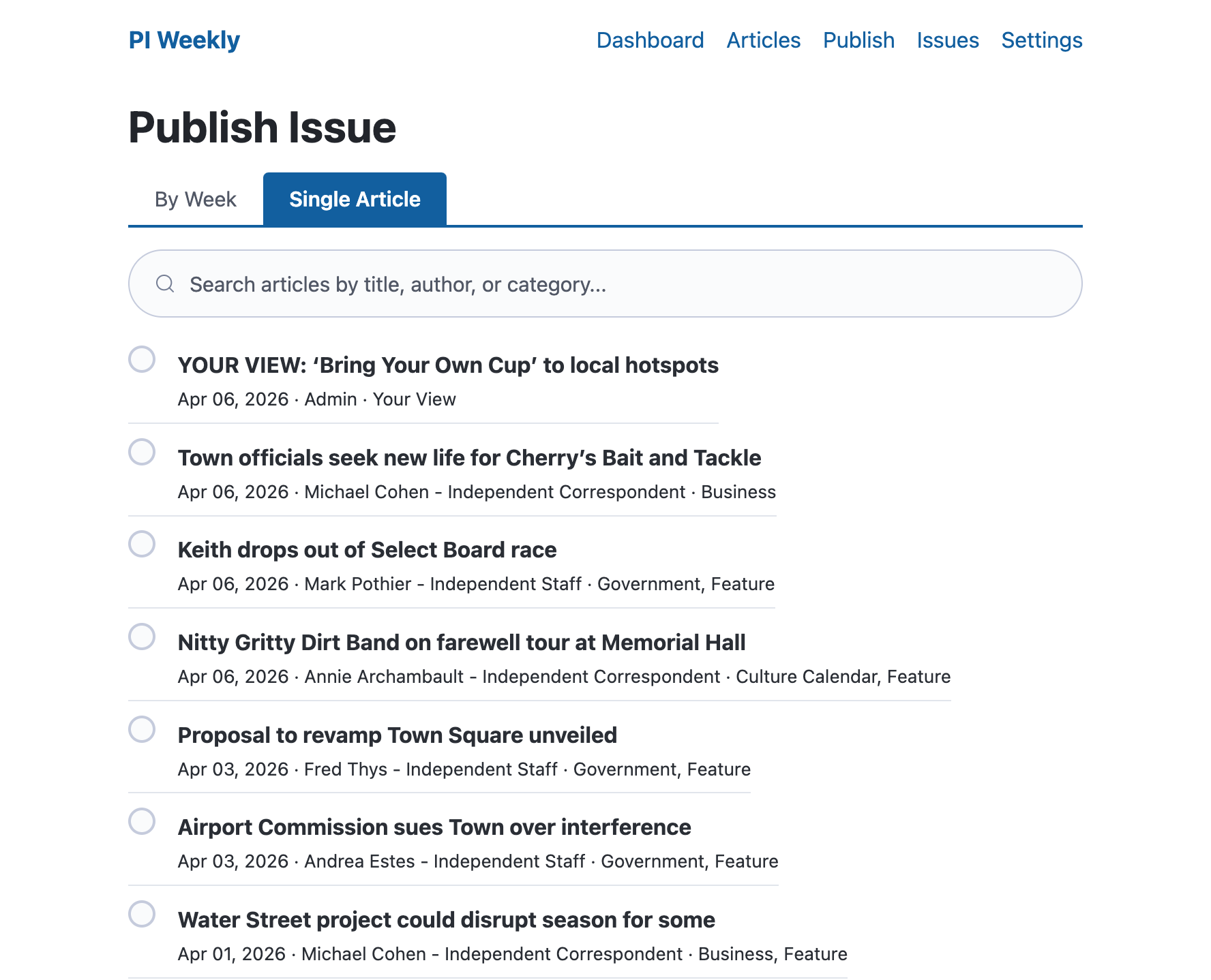 Publish Single Article