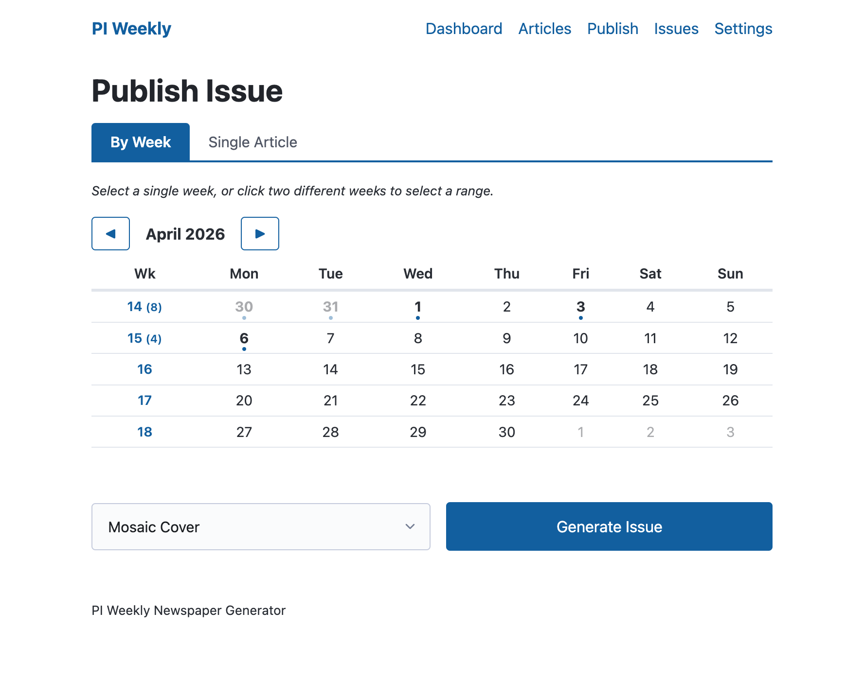 Publish Single Week